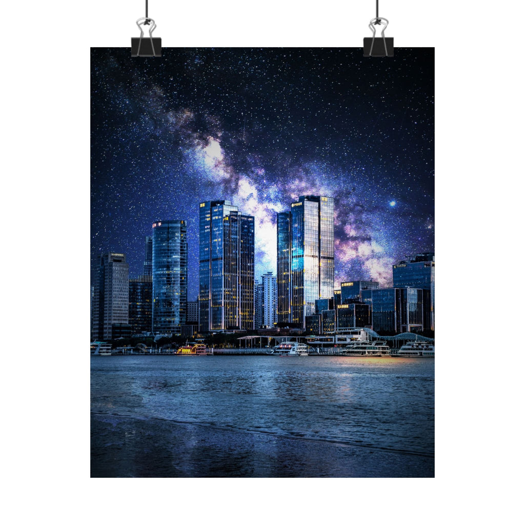 Space Cityscape on the Shore Poster - Neon Sci-Fi Coast Art Print