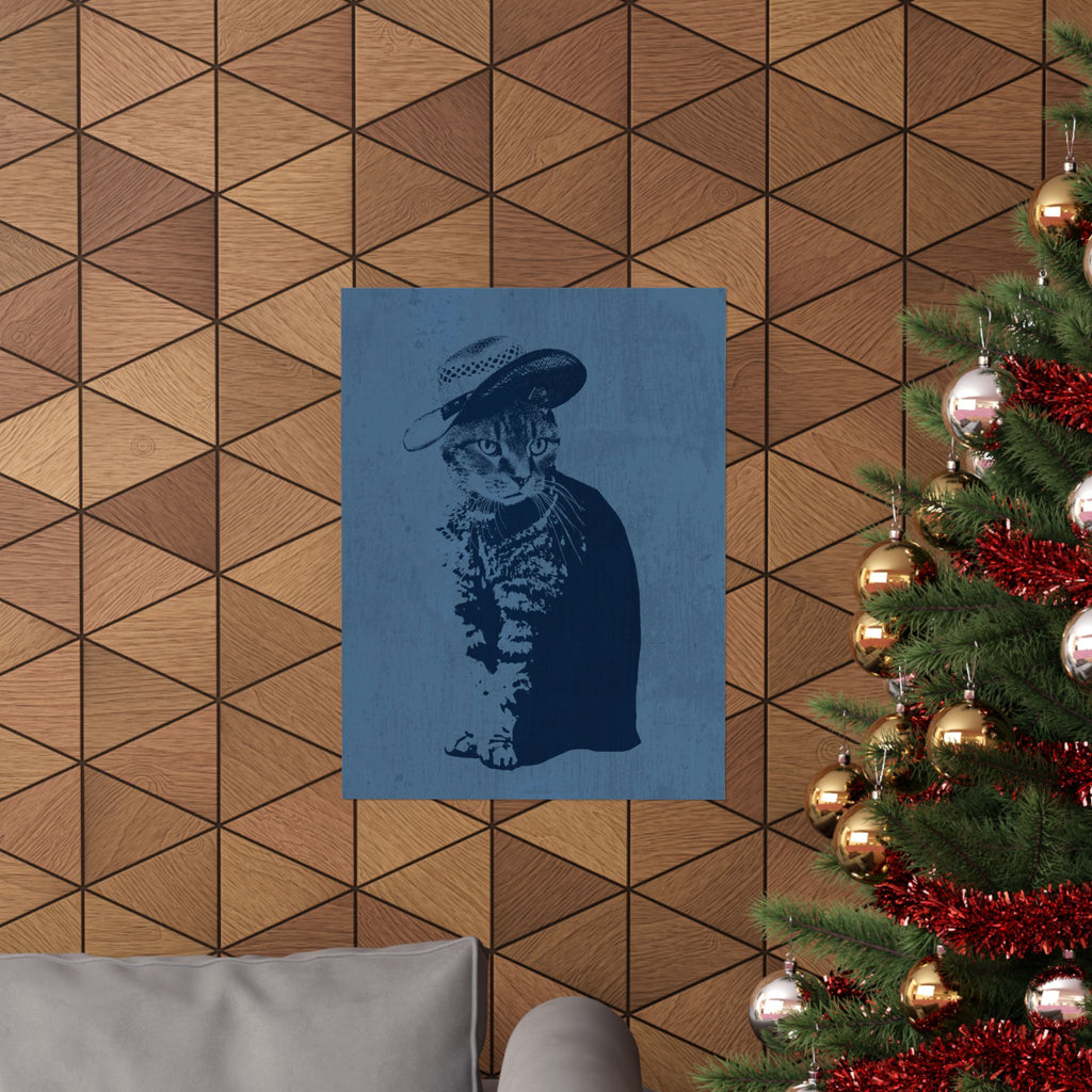Grey Tabby in a Sunhat Poster - Cute Cat Art Print