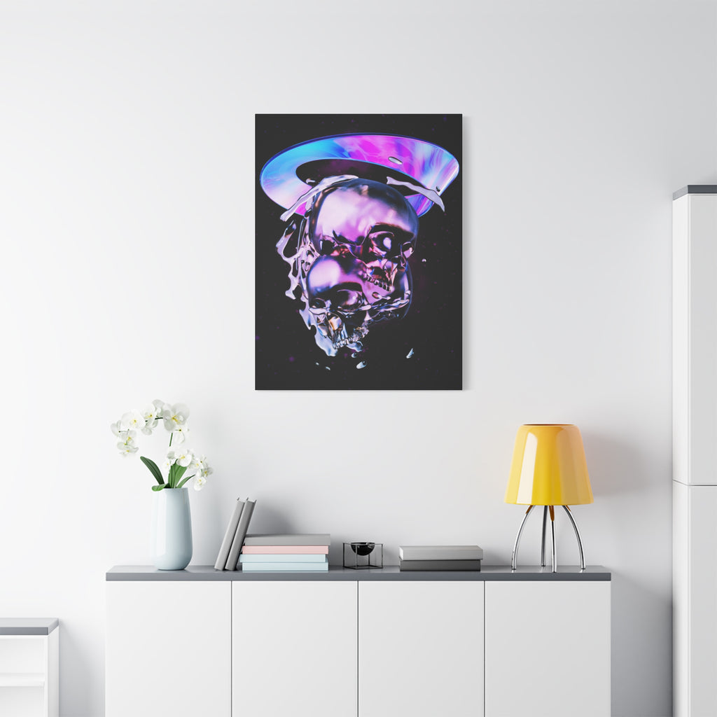 Melted Skeleton Skulls Canvas Wall Art - Gothic Cosmic Skull Decor