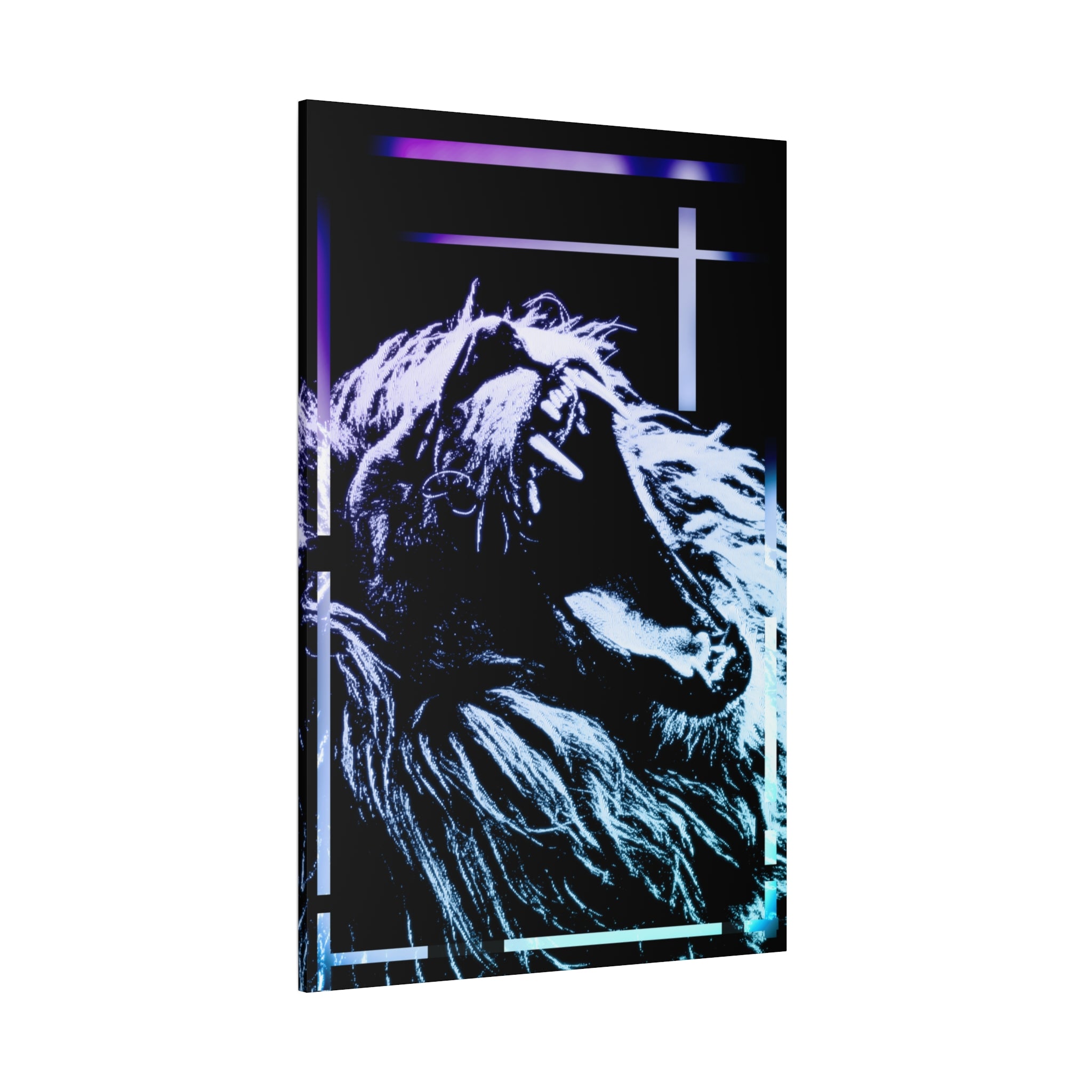CRT Lion Retro Wave Canvas Art - 80s Vaporwave Neon Decor