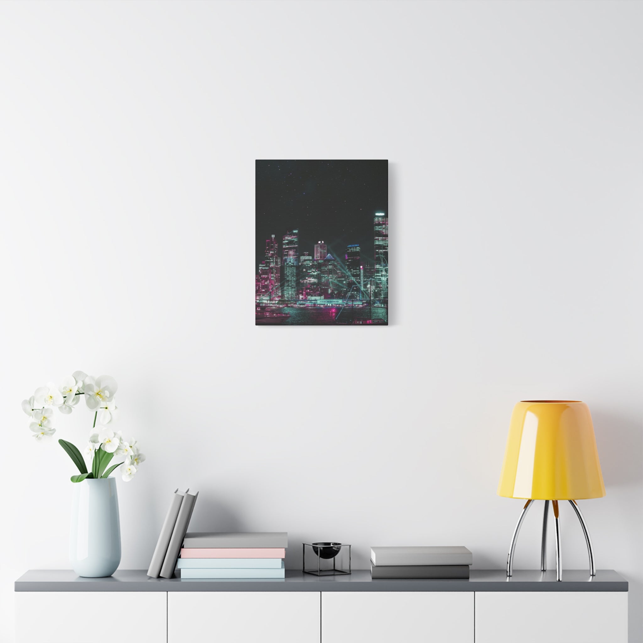Cyberpunk Harbor Canvas Wall Art - Futuristic Sci-Fi City Decor
