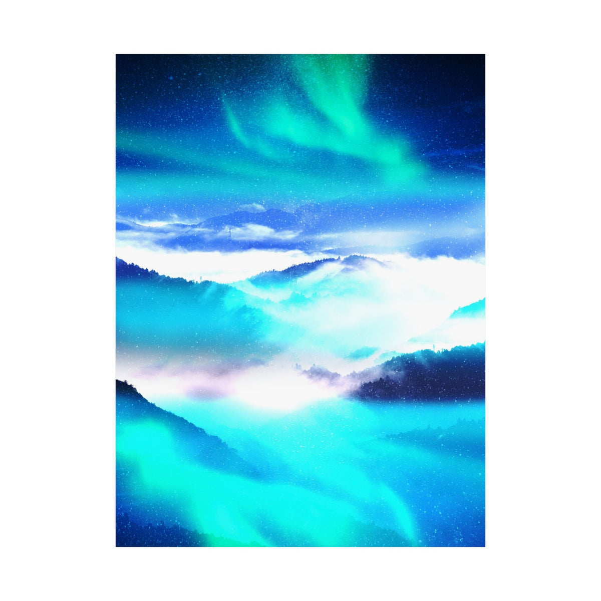 Starry Mountain Sky Poster - Aurora Borealis Art Print