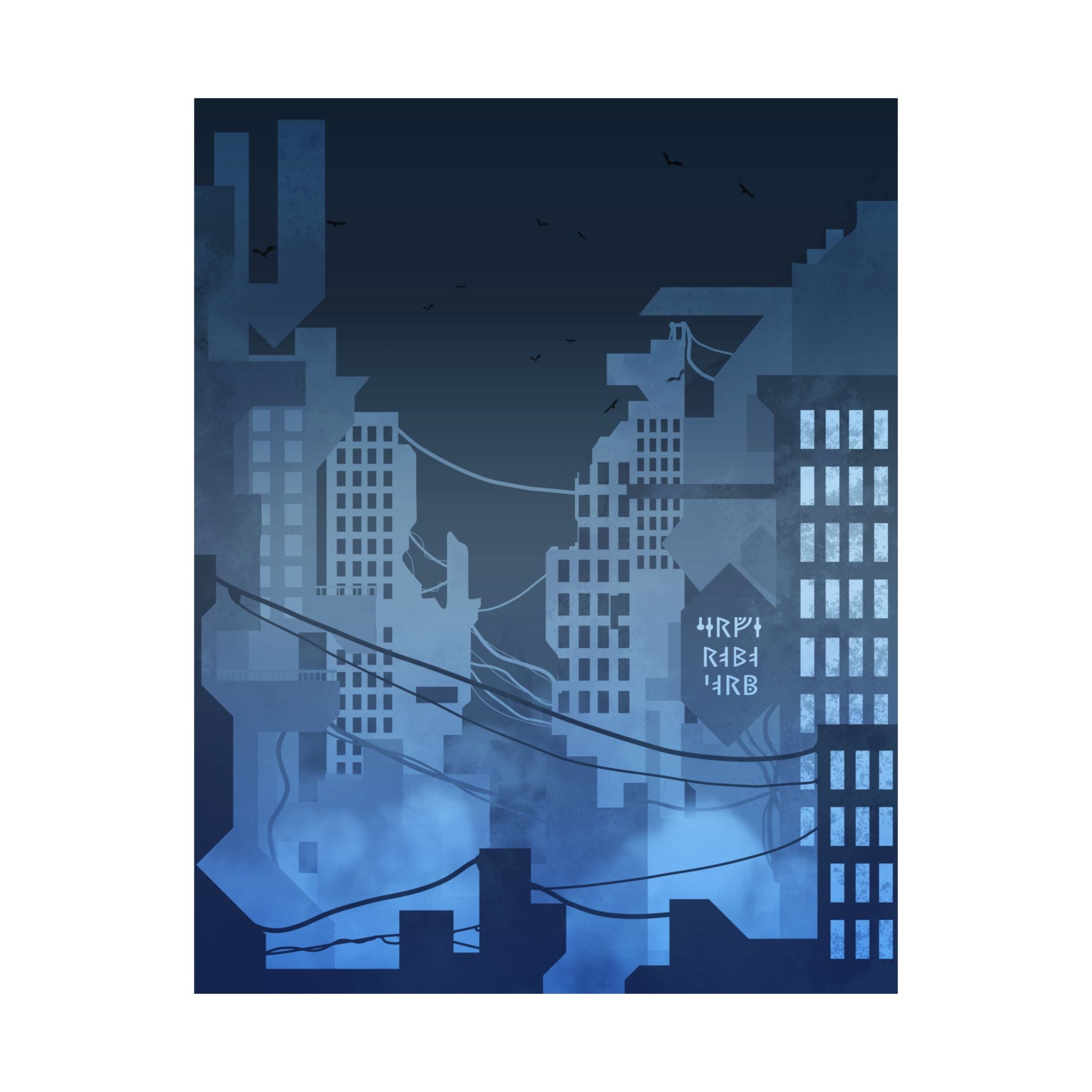 City Lights Abandoned City Poster - Cyberpunk Dystopian Art