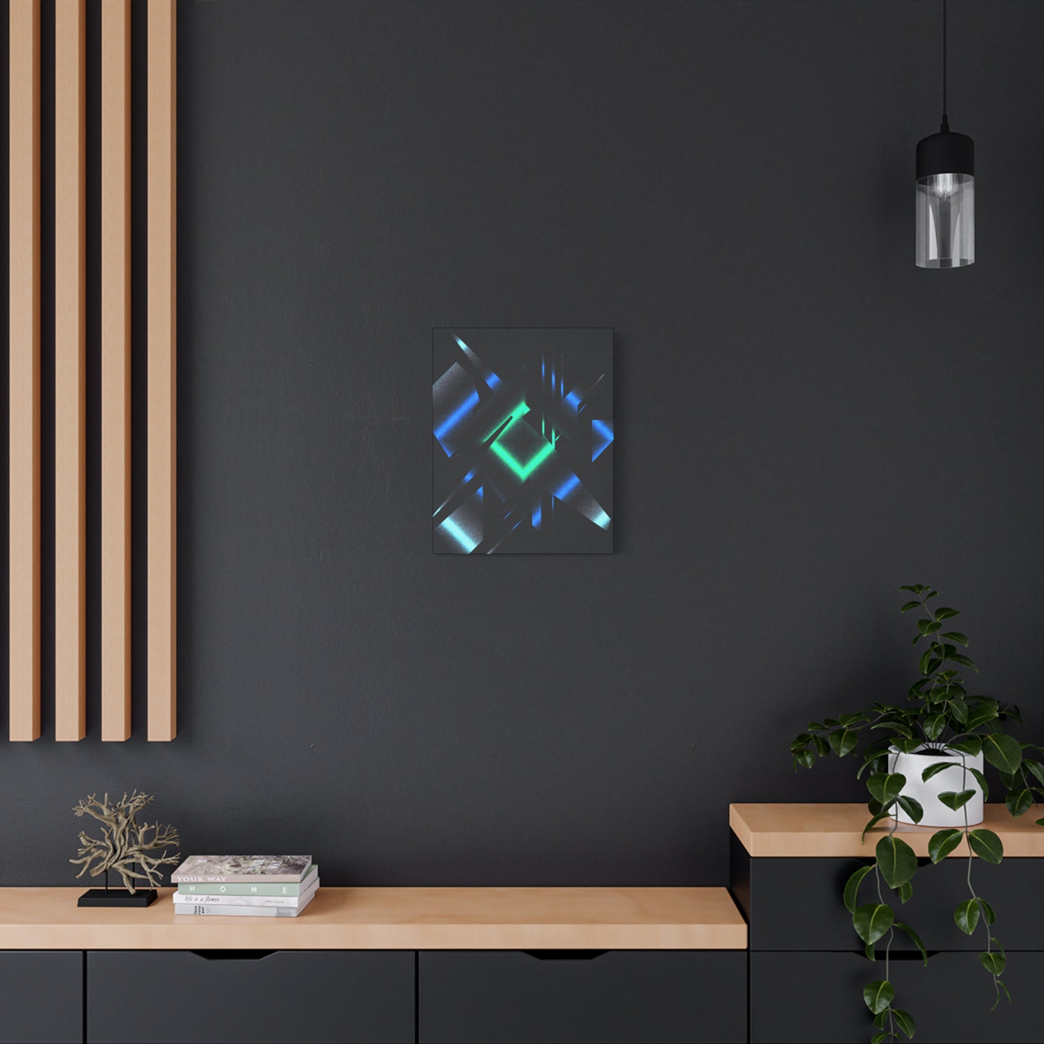 Abstract Techno Blue Canvas Wall Art - Digital Glitch Decor