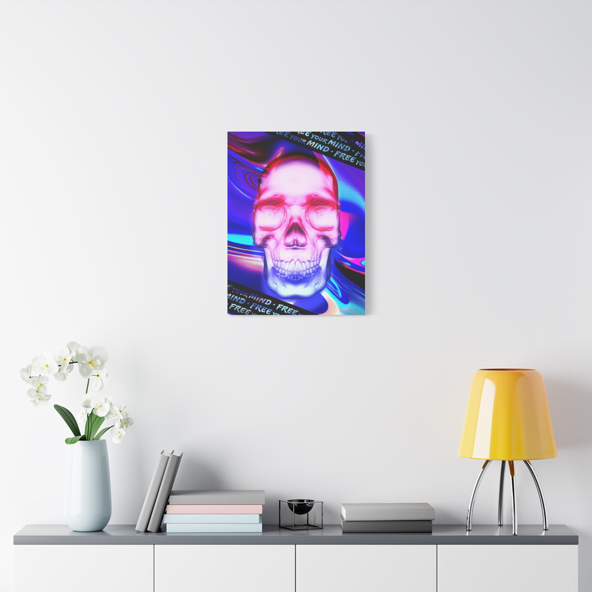 Free Your Mind Canvas Wall Art - Psychedelic Skull Portrait Decor