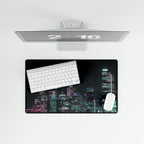 Cyberpunk Harbor Neon Desk Mat - Neon City Mouse Pad