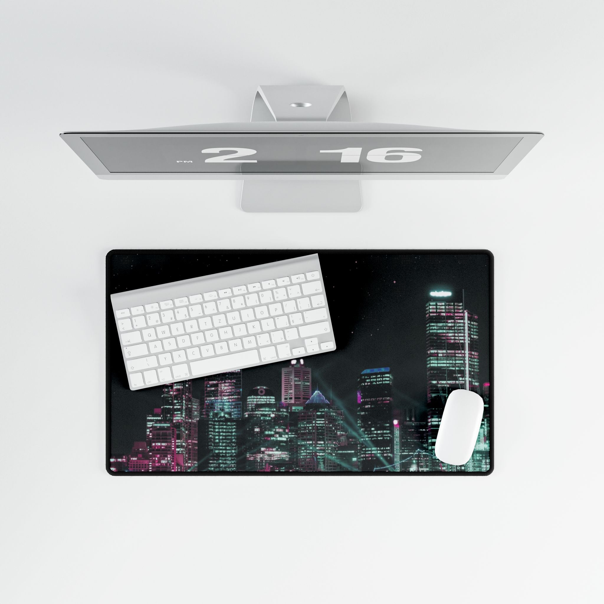 Cyberpunk Harbor Neon Desk Mat - Neon City Mouse Pad