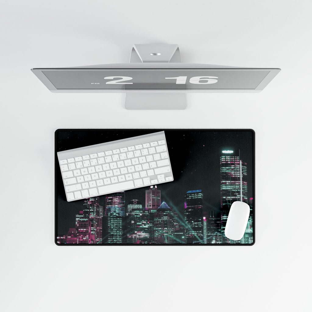 Cyberpunk Harbor Buildings Neon Gaming Desk Mat