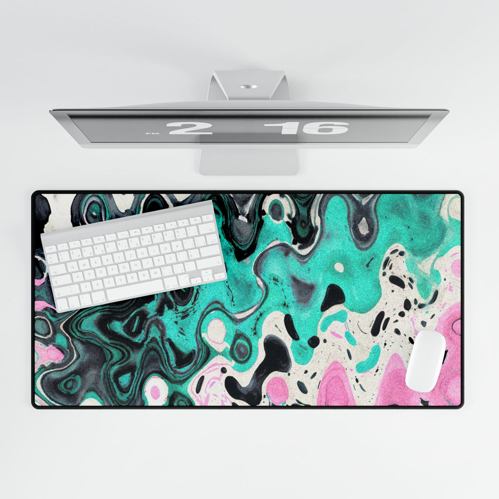 Mint Drip Desk Mat - Psychedelic Abstract Pattern Mouse Pad