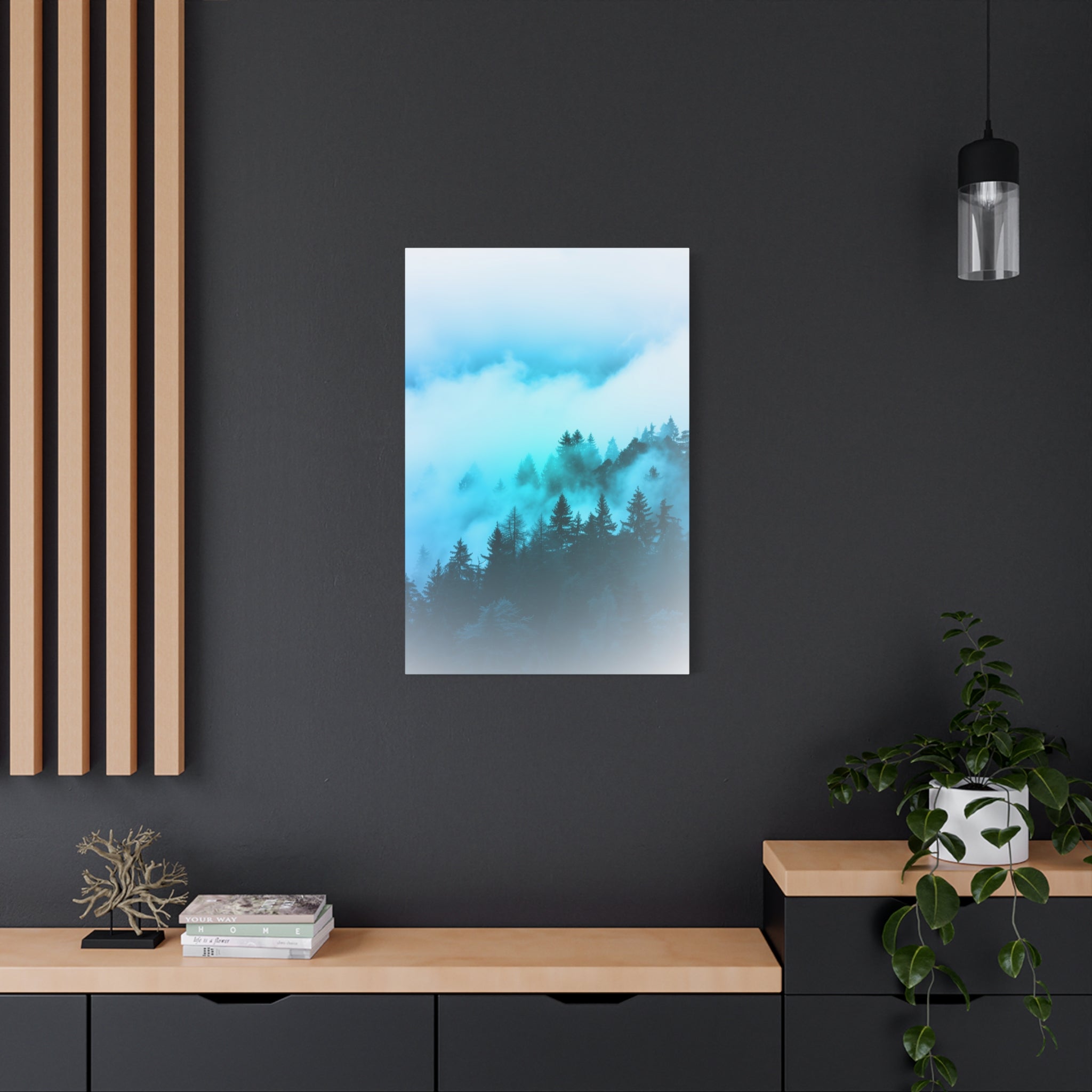 Blue Mountain Fog Canvas Wall Art - Misty Forest Nature Decor