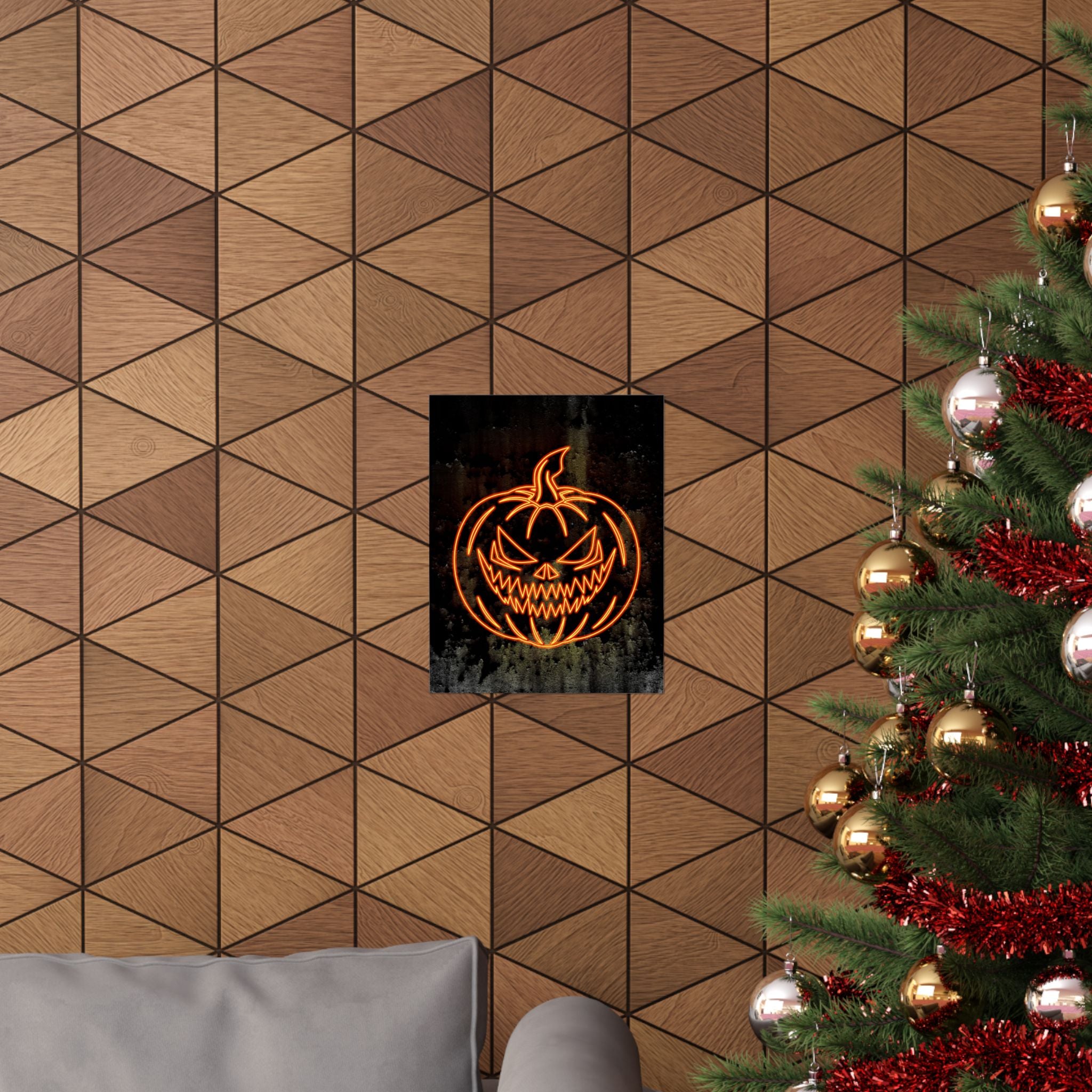 Neon Pumpkin Poster - Spooky Halloween Orange & Black Art Print