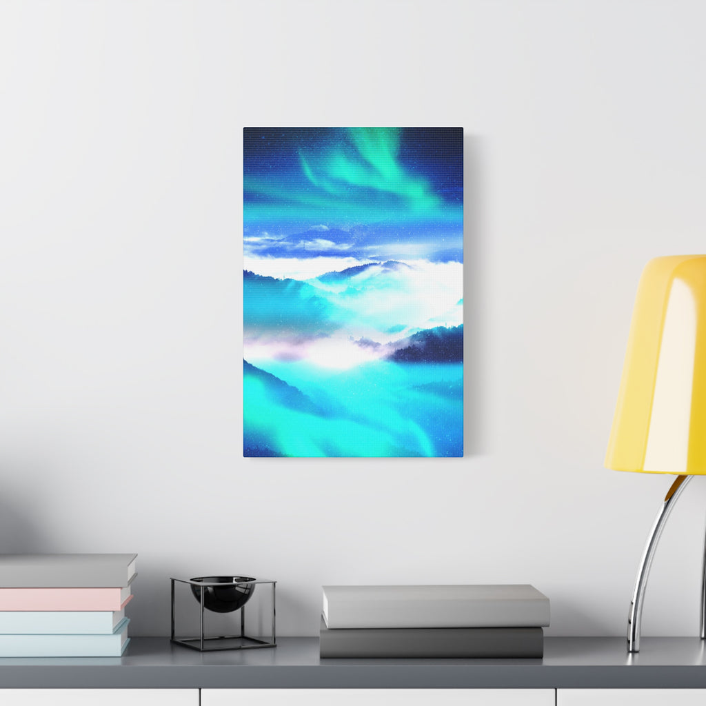 Starry Mountain Sky Canvas Wall Art - Aurora Borealis Decor