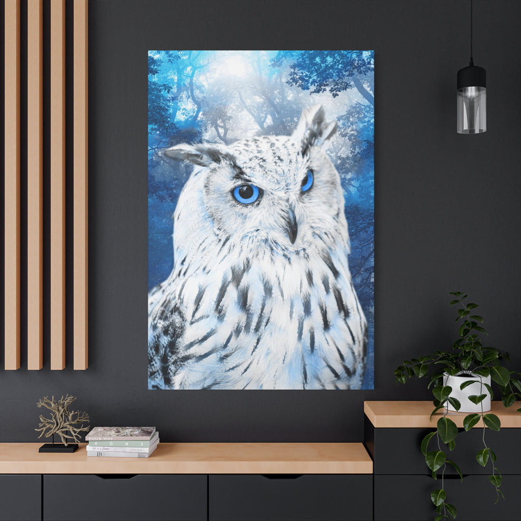 Frost Owl Canvas Wall Art - Winter Animal Fantasy Nature Decor