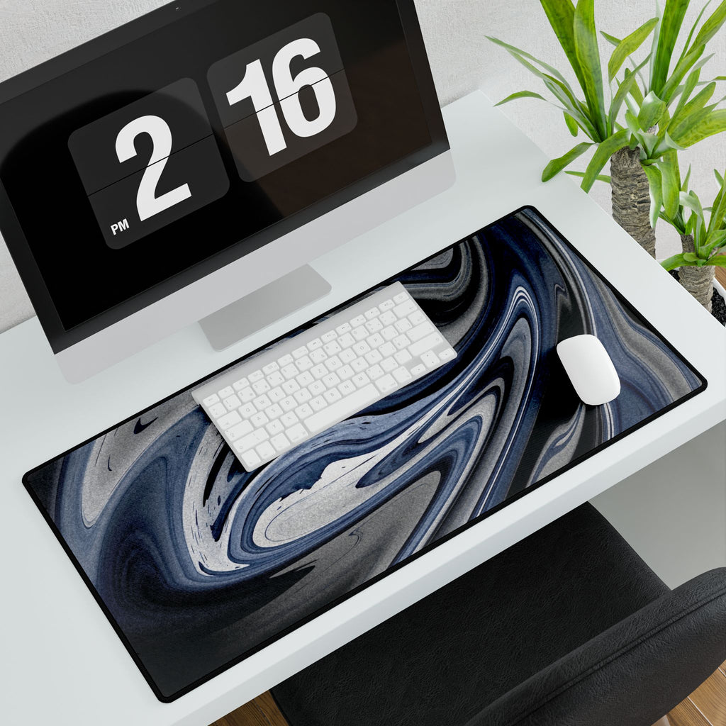 Chrome And Blue Desk Mat - Swirling Vortex Mouse Pad