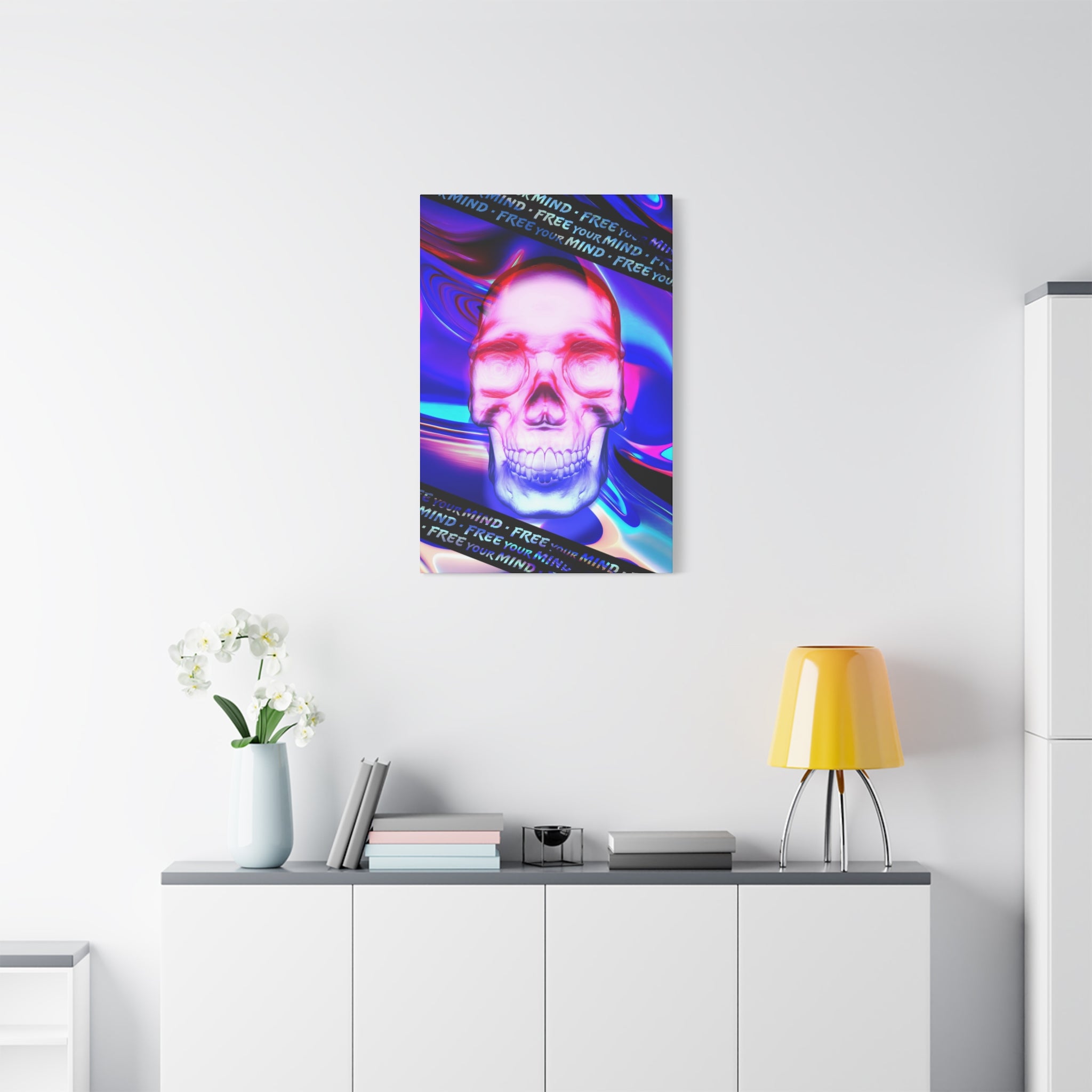 Free Your Mind Canvas Wall Art - Psychedelic Skull Portrait Decor