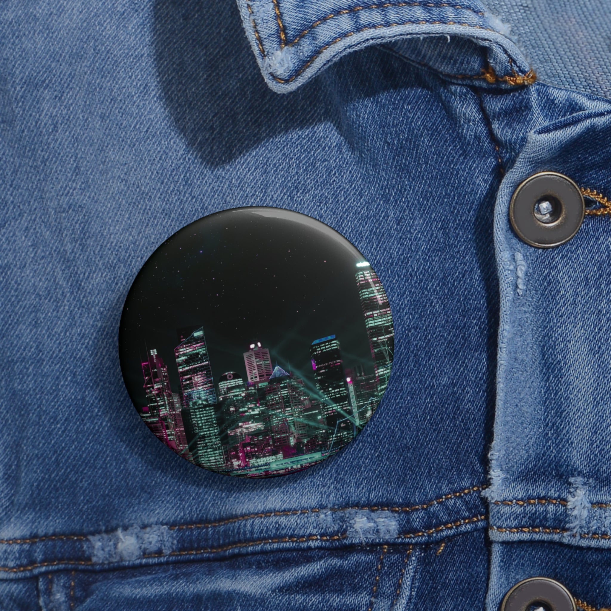 Cyberpunk Harbor Pin - Neon City Art Button