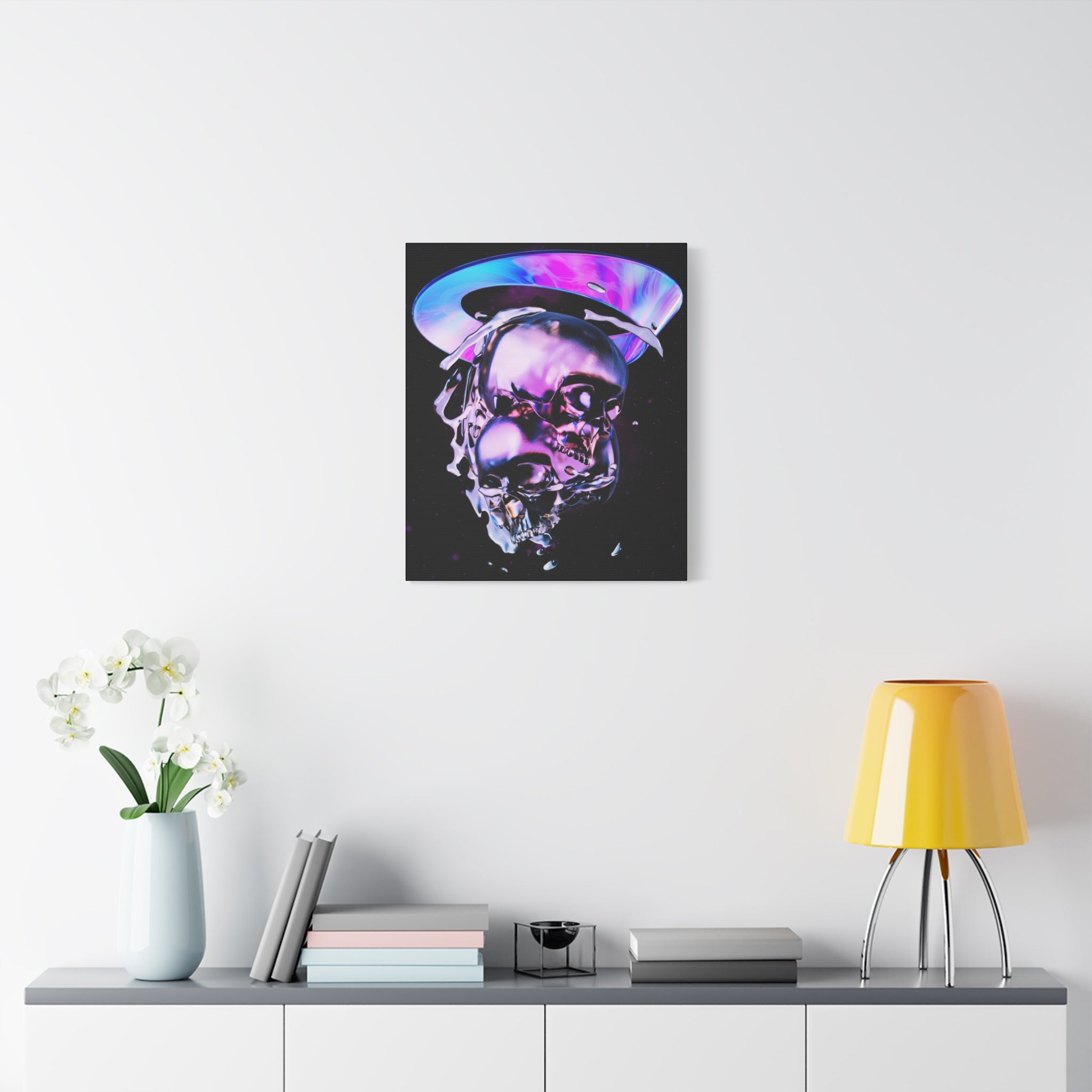 Melted Skeleton Skulls Canvas Wall Art - Gothic Cosmic Skull Decor