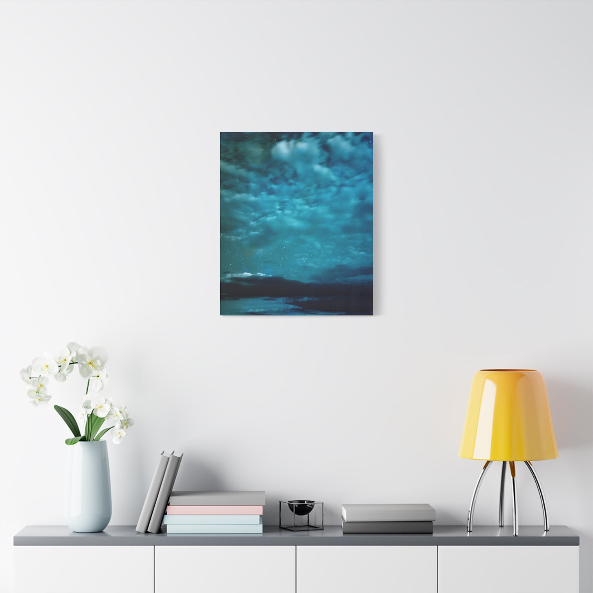 Serene Blue Sunrise Canvas Wall Art - Peaceful Misty Lake Decor