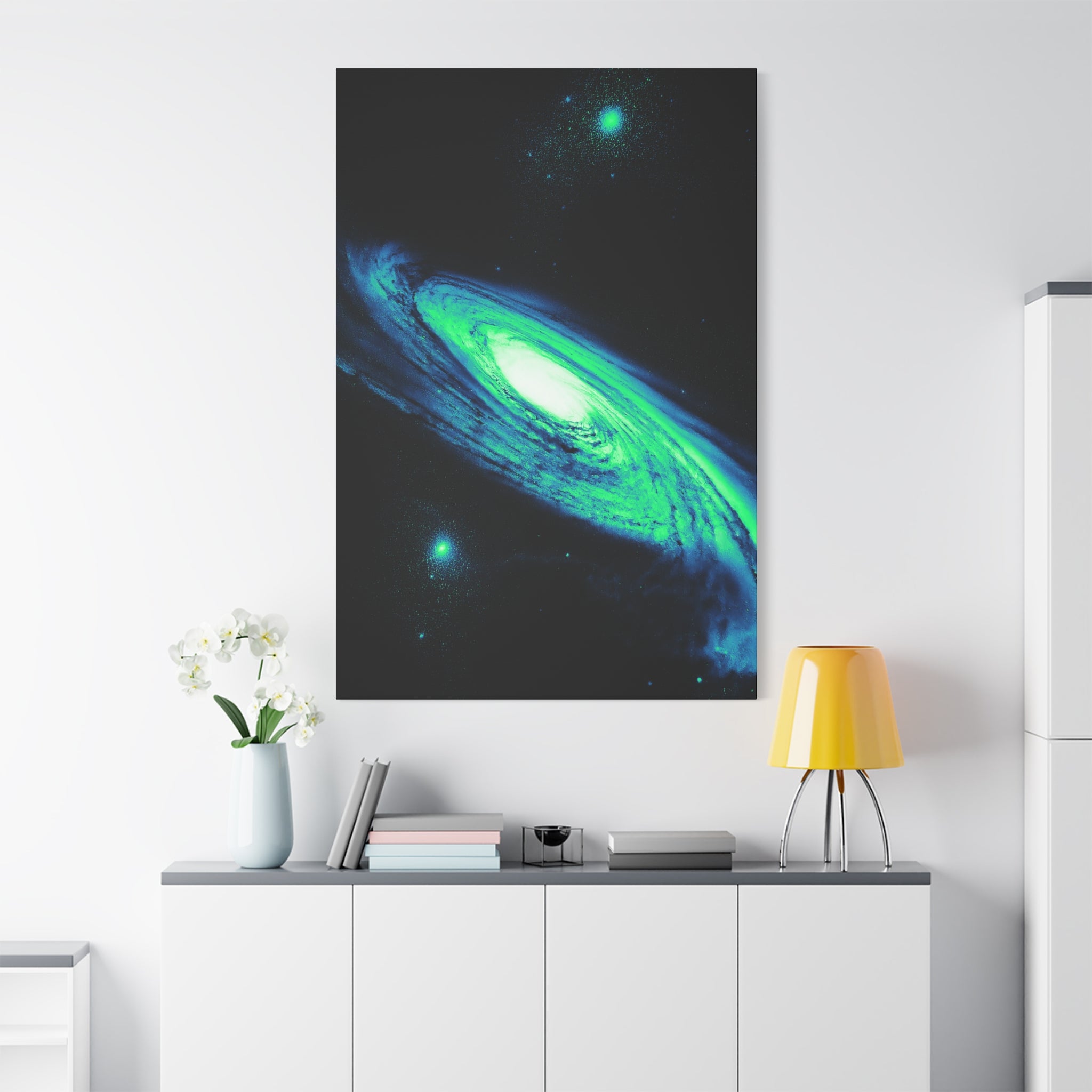 Vaporwave Green Blue Spiral Galaxy Canvas Art | Neon Retro Space Nebula Wall Decor