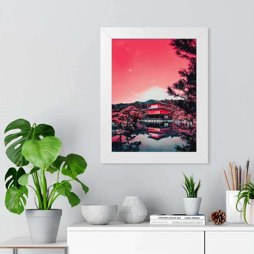 Red Forest Framed Poster - Enchanting Landscape Wall Art