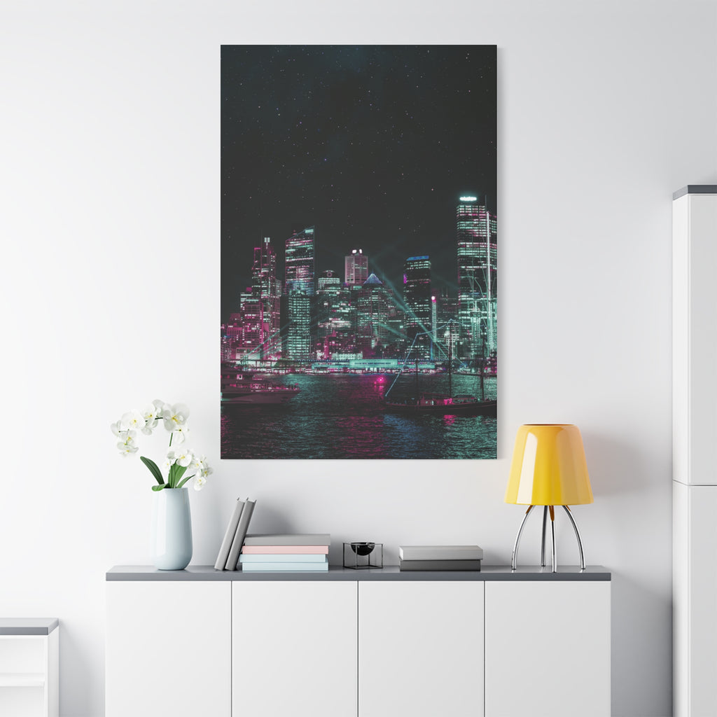 Cyberpunk Harbor Canvas Wall Art - Futuristic Sci-Fi City Decor