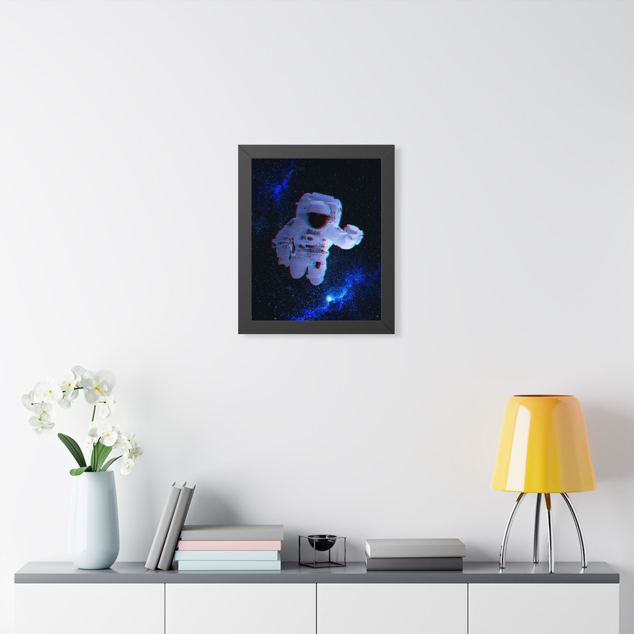 Scanline Spaceman Framed Poster - Retro CRT Astronaut Wall Art