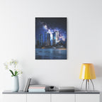 Space Cityscape on the Shore Canvas Wall Art - Neon Sci-Fi Coast Decor