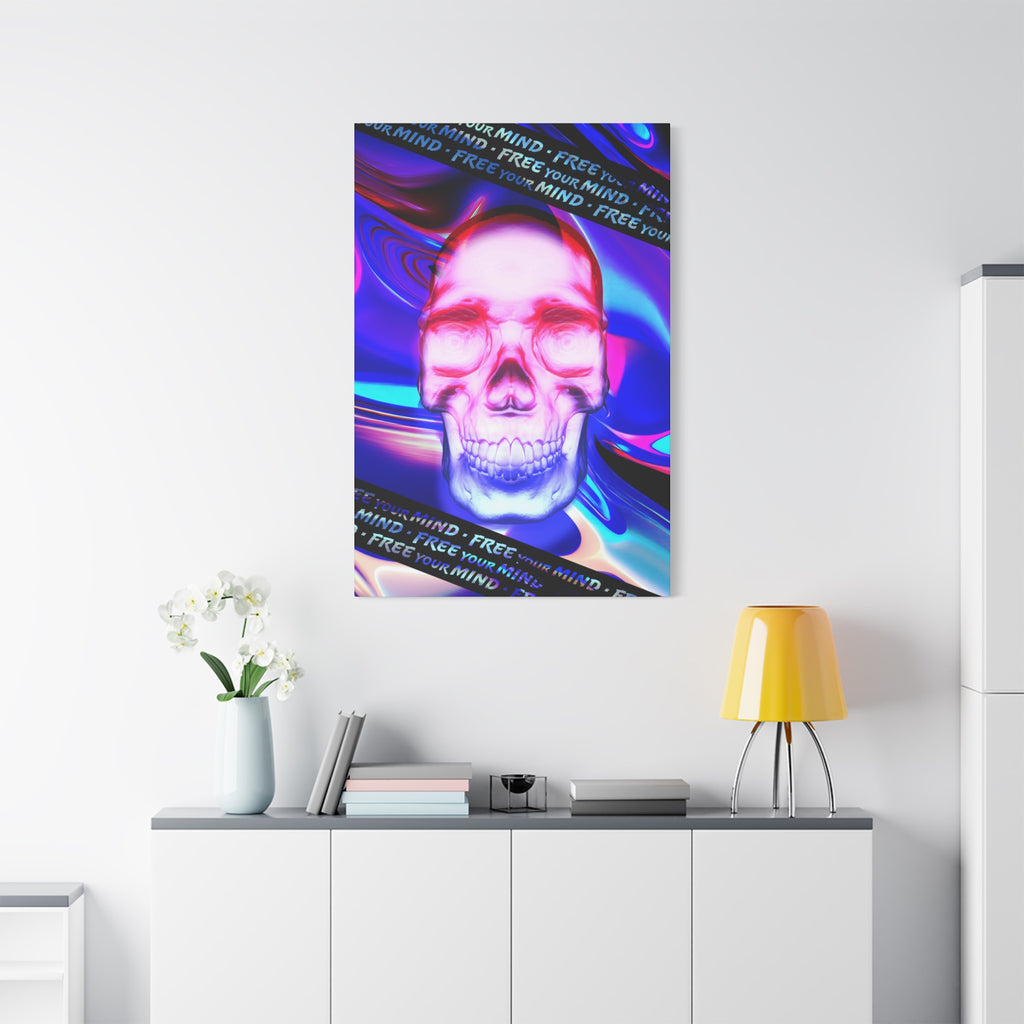 Free Your Mind Psychedelic Skull Canvas Art - Trippy Skeleton Decor