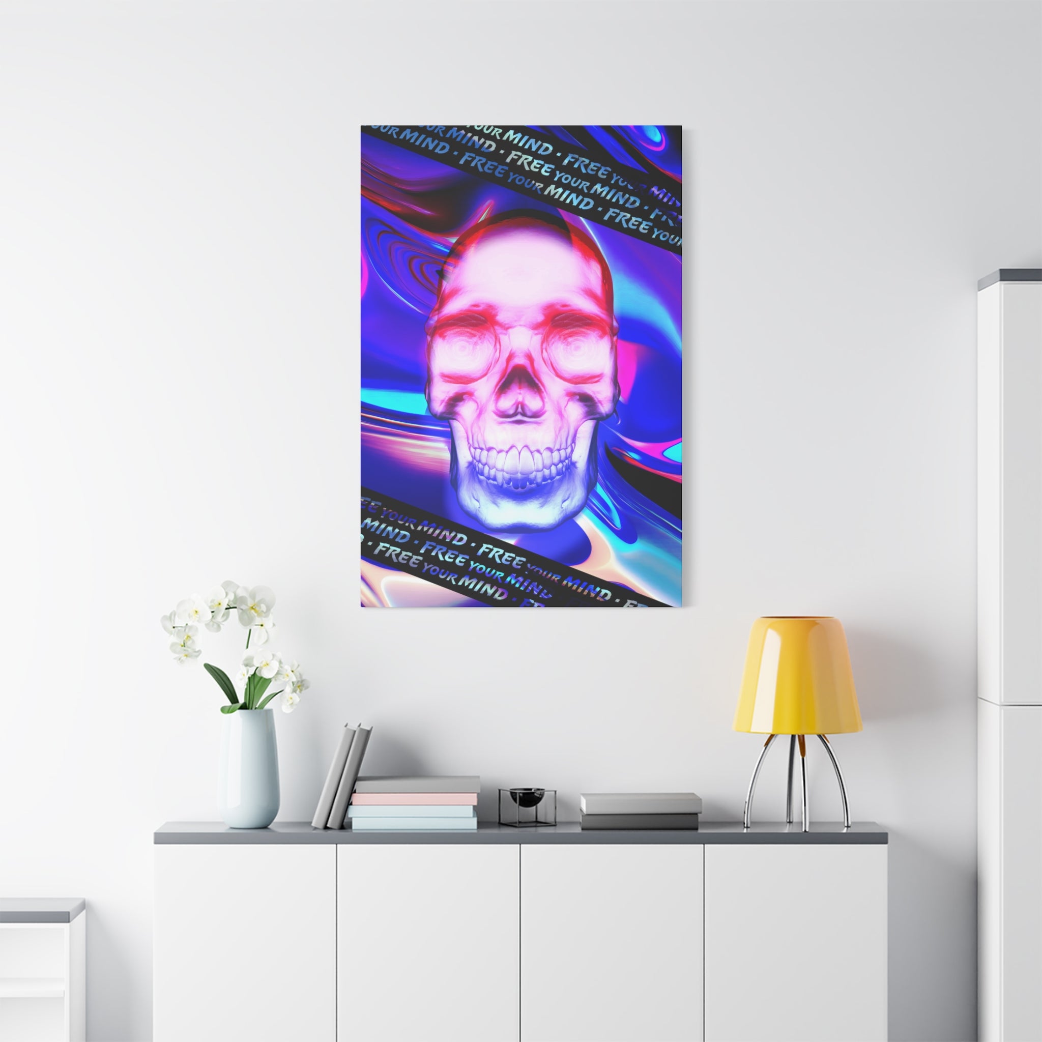 Free Your Mind Psychedelic Skull Canvas Art - Trippy Skeleton Decor