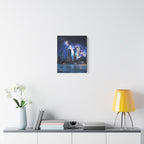 Space Cityscape on the Shore Canvas Wall Art - Neon Sci-Fi Coast Decor