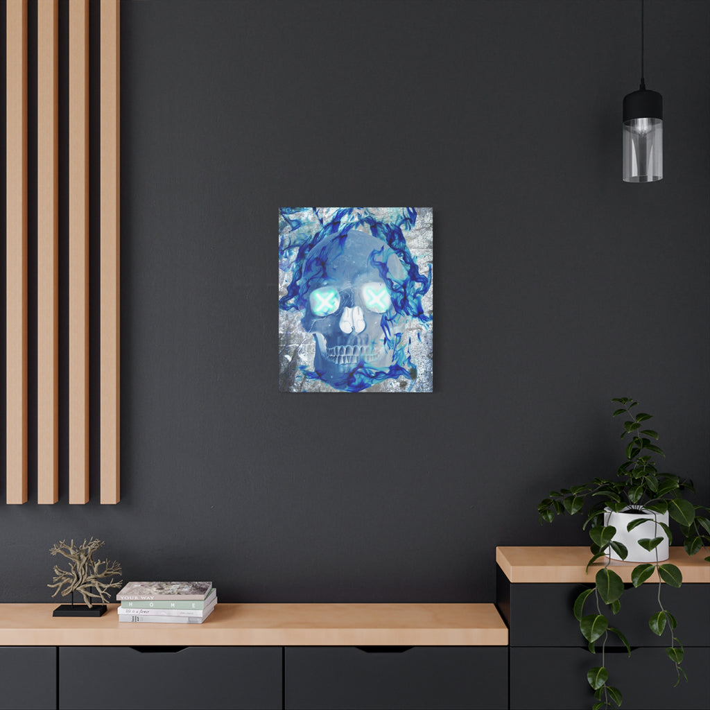 Blue Flame Skull Canvas Wall Art - Gothic Dark Fantasy Decor
