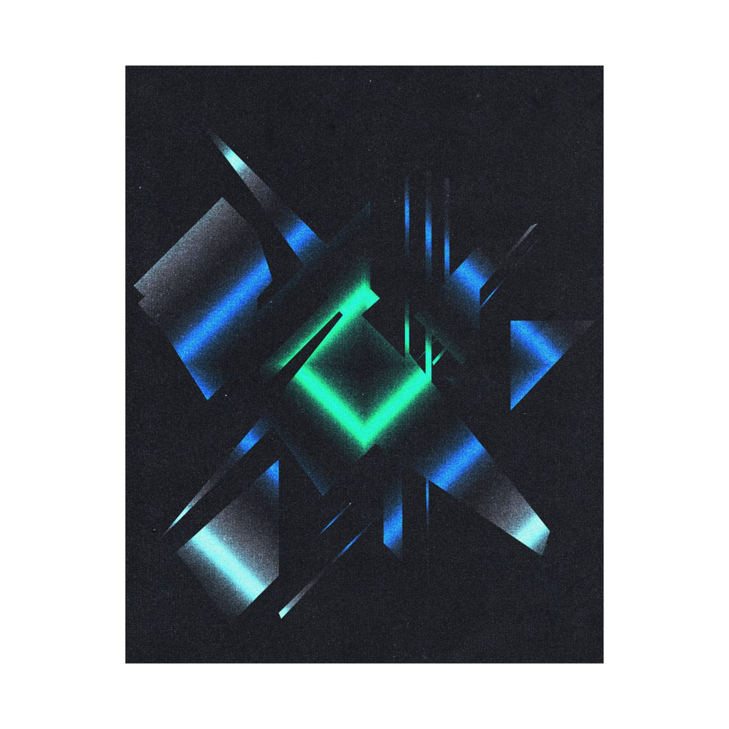 Abstract Techno Blue Poster - Cyberpunk Digital Art Print