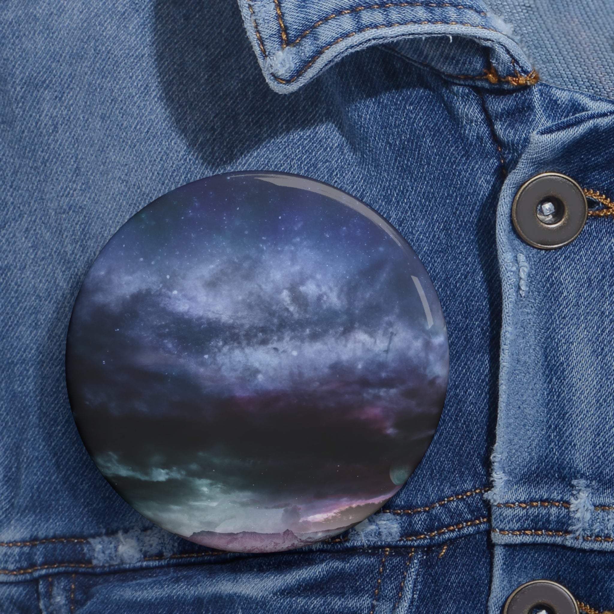 Space Landscape Pin - Cosmic Nature Art Button