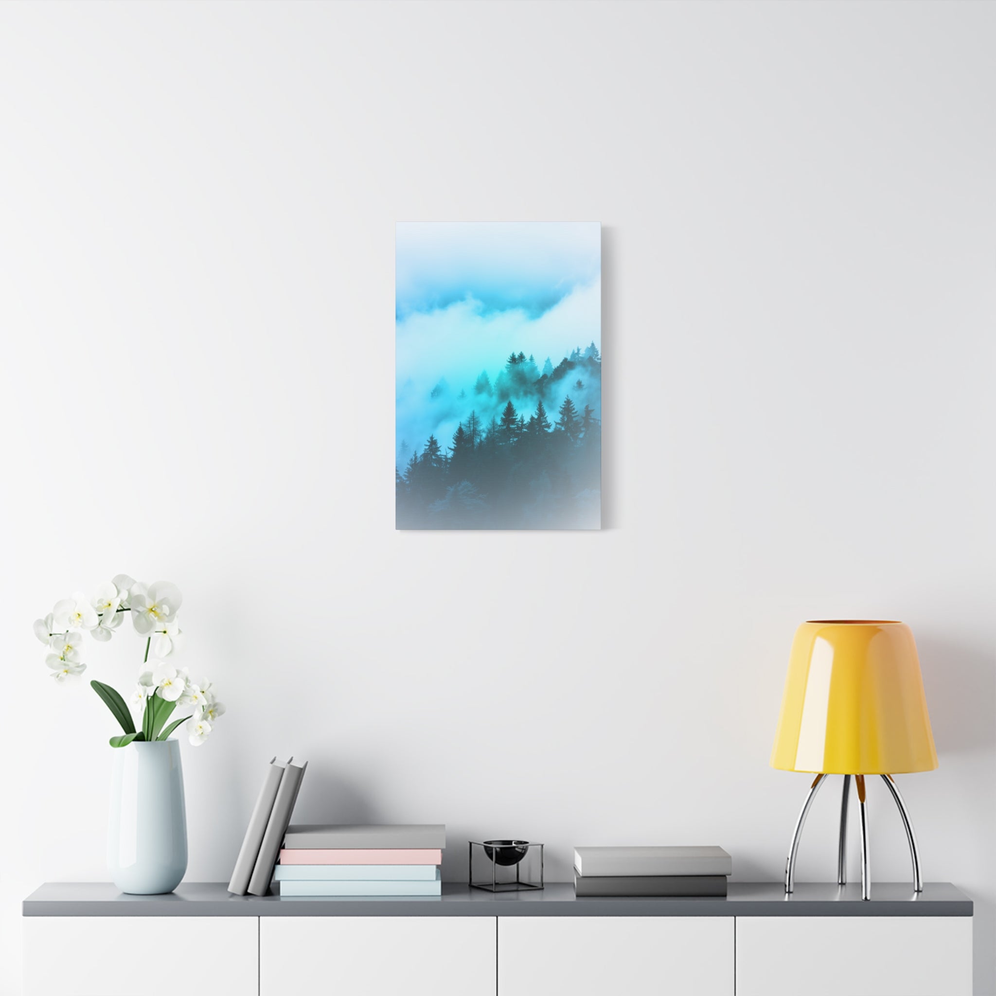 Blue Mountain Fog Canvas Wall Art - Misty Forest Nature Decor