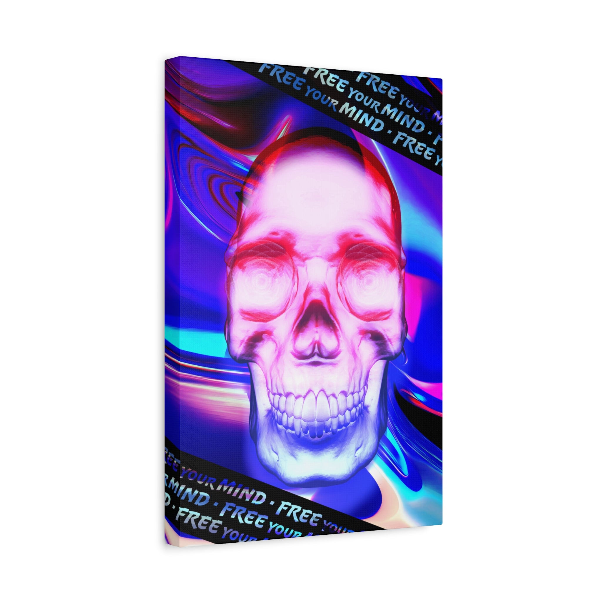 Free Your Mind Psychedelic Skull Canvas Art - Trippy Skeleton Decor