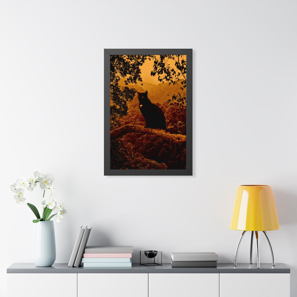 Spooky Cat in Tree Framed Poster - Halloween Wall Art