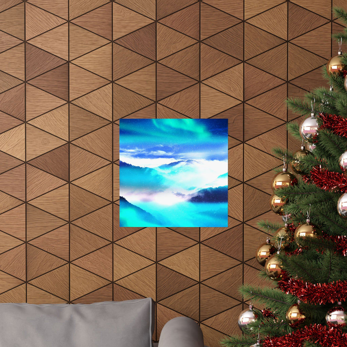 Starry Mountain Sky Poster - Aurora Borealis Art Print