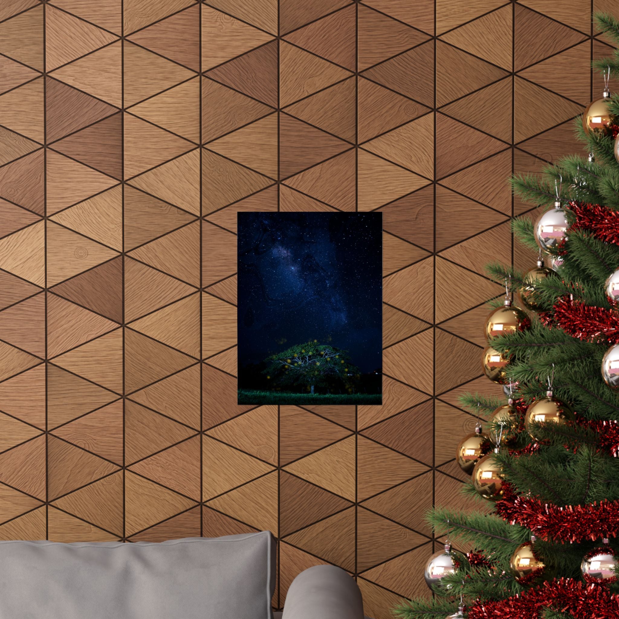 The Great Fairy Tree - Stunning Matte Vertical Poster for Home Decor - Night Sky Art Featuring Fireflies & Stars