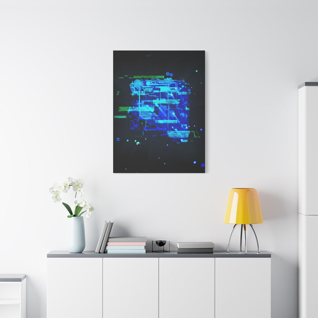 The Data Cube Sci-Fi Cyberpunk Canvas Art | Abstract Tech Futuristic Digital Wall Decor