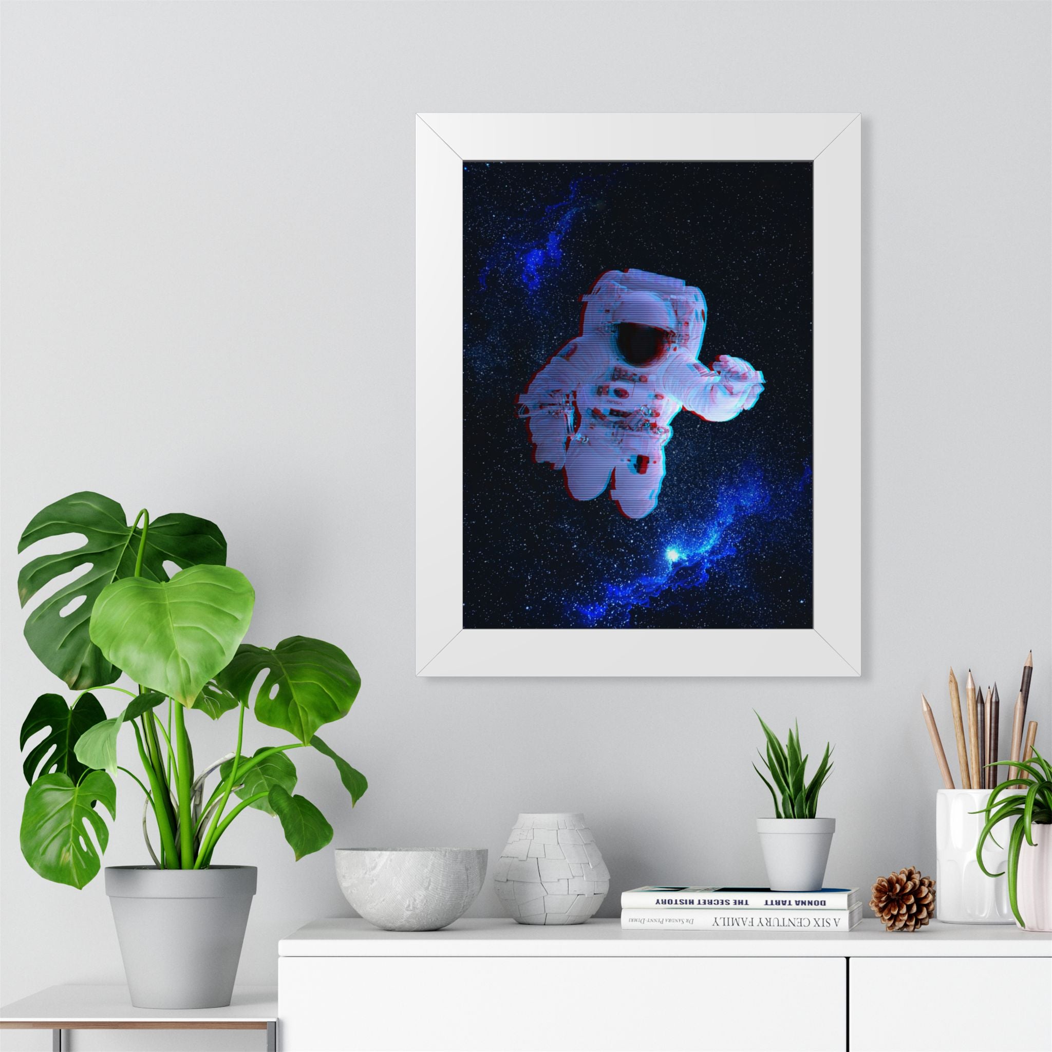 Scanline Spaceman Framed Poster - Retro CRT Astronaut Wall Art
