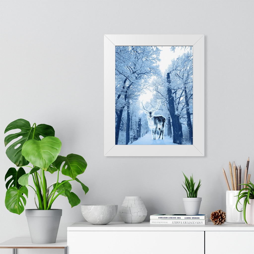 Cosmic Winter Deer Poster - Ethereal Snow Forest Art Print