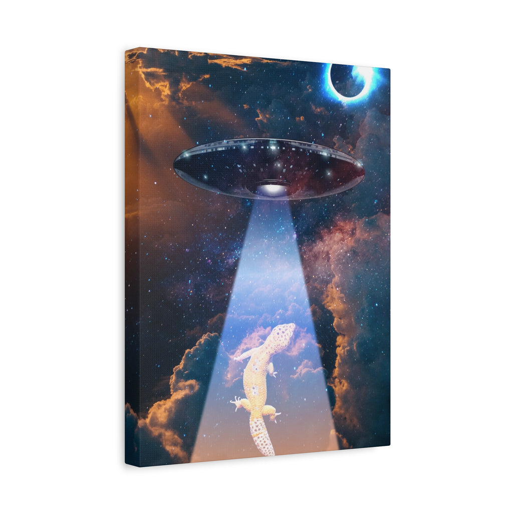 Space Lizards Canvas Wall Art - Lizard Being Abducted Ufo Decor