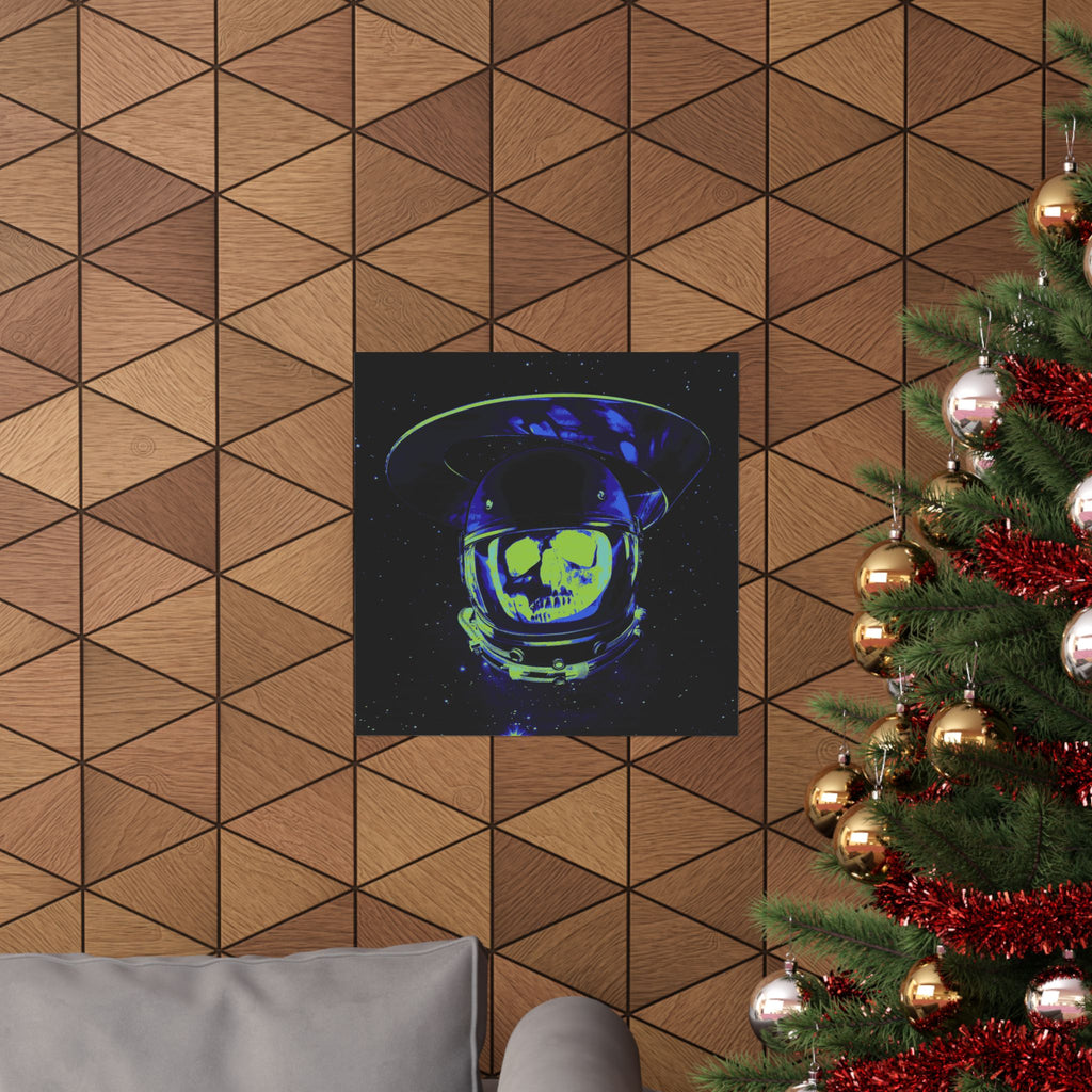 The Void of Space Matte Vertical Poste - Neon Skull Astronaut Art Print