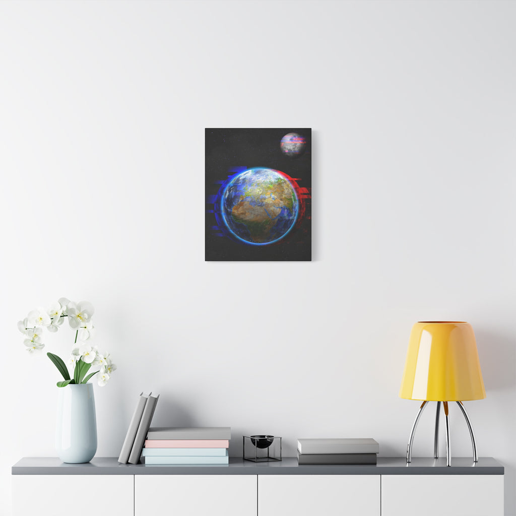 Earth Glitched Canvas Wall Art - Digital Glitch Futuristic World