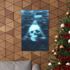 CRT Blue Skull Poster - Cyber-Noir Scanline Skull Art Print