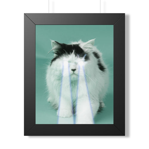 Laser Cat Framed Poster - Funny Laser-Eyed Cat Wall Art