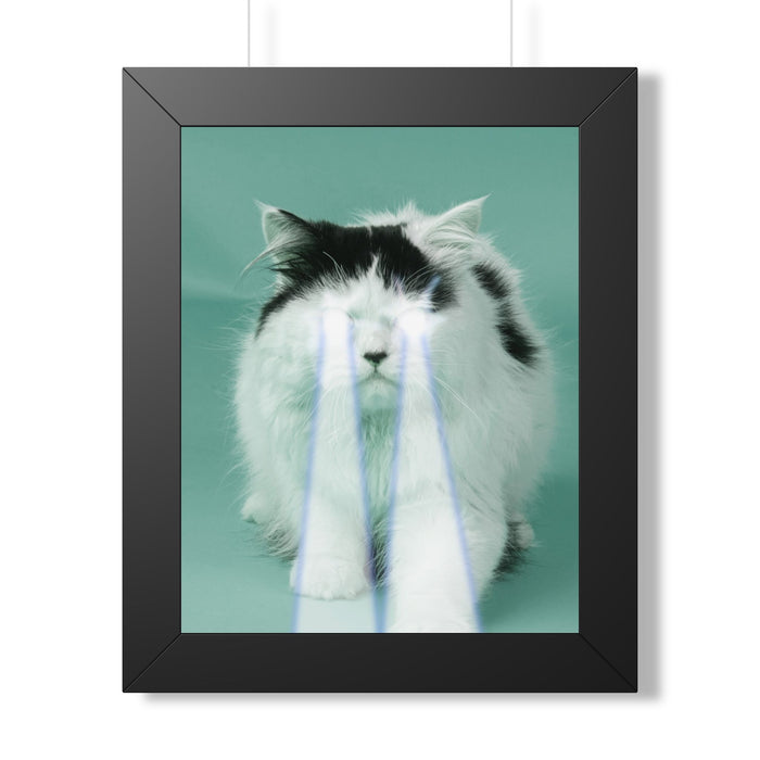 Laser Cat Framed Poster - Funny Sci-Fi Space Feline Wall Art