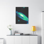 Vaporwave Green Blue Spiral Galaxy Canvas Art | Neon Retro Space Nebula Wall Decor