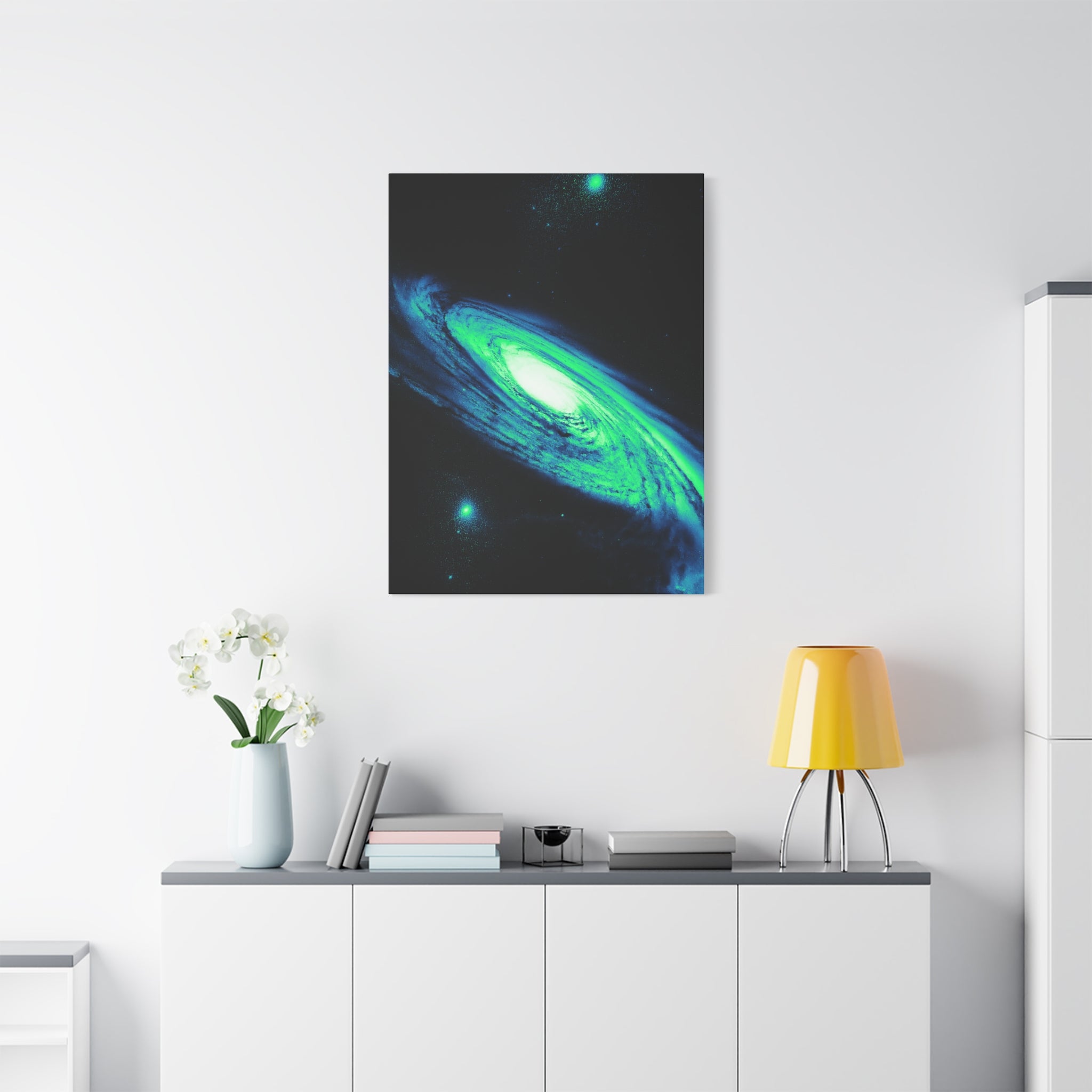 Vaporwave Green Blue Spiral Galaxy Canvas Art | Neon Retro Space Nebula Wall Decor