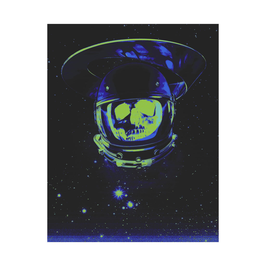 The Void of Space Matte Vertical Poste - Neon Skull Astronaut Art Print